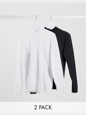 Asos Design Muscle Long Sleeve T-shirt With Turtleneck 2 Pack Multipack