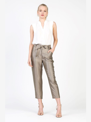 Ribbon Tie Metallic Pants