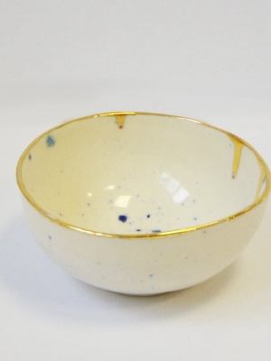 Porcelain Delicate Splatter Tapas Bowl Putty & Ink With Gold Lustre Rim