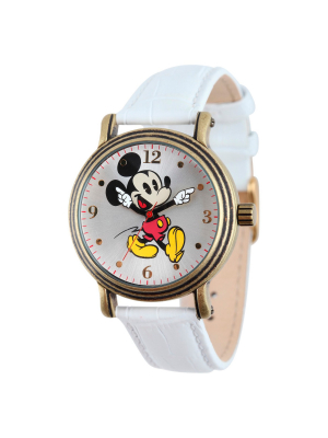 Women's Disney Mickey Mouse Antique Vintage Articulating Watch With Alloy Case - White