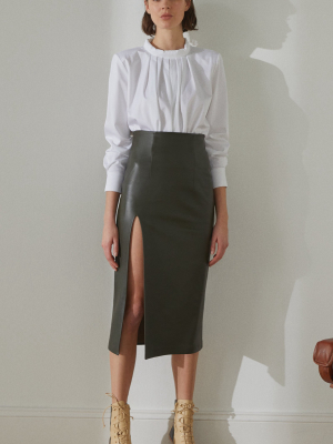 Lisa Side-slit Leather Pencil Skirt