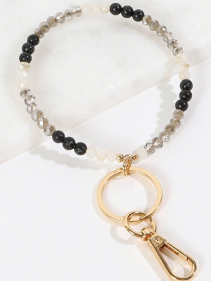 Gold Plated Glass Stones Beaded Metal Key Ring