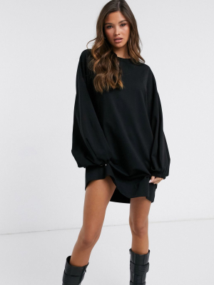 Asos Design Oversized Sweatshirt Dress With Jumbo Sleeves In Black