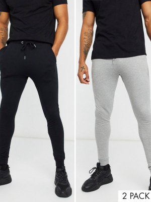 Asos Design Organic Super Skinny Sweatpants 2 Pack Black/gray Marl