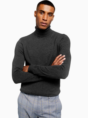 Charcoal Gray Marl Turtle Neck Knitted Sweater