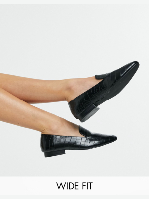 Asos Design Wide Fit Mindy Flat Loafers In Black Croc