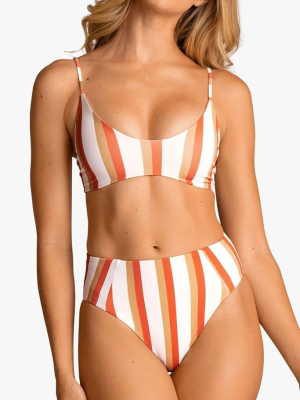 Stripe Lace Up Bralette Bikini Swimsuit - Two Piece Set