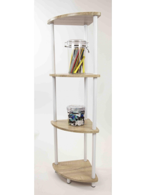 Home Basics Pine Wood 4 Tier Arc Corner Shelf, Natural