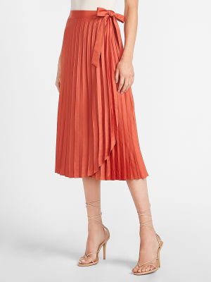 High Waisted Pleated Wrap Midi Skirt