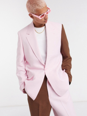 Jaded London Two-piece Double Breasted Blazer In Pink And Chocolate