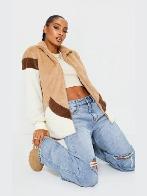 Camel Faux Fur Contrast Layers Jacket