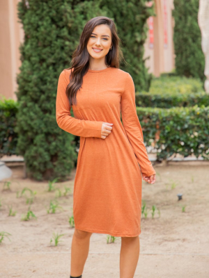 Long Sleeve Pocket Dress - Orange Clay
