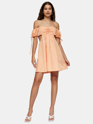 Coral Cut Out Puff Mini Dress