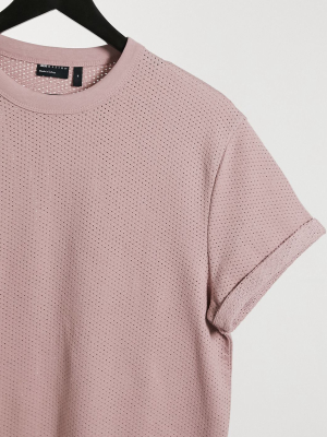 Asos Design T-shirt With Cuffed Sleeves In Purple Heavyweight Texture