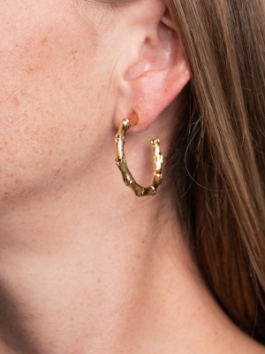 Small Gold Bamboo Hoop Pierced Earrings