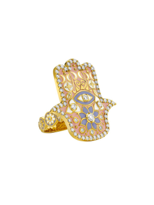 Hamsa Ring - Pink Enamel