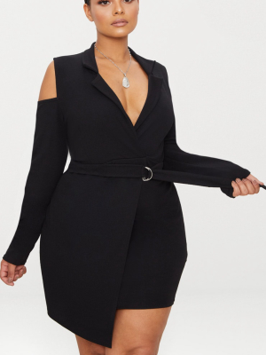 Plus Black Cold Shoulder Ring Detail Blazer Dress