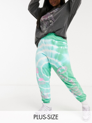 New Girl Order Curve Relaxed Sweatpants With Dragon Print In Tie Dye