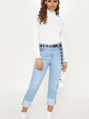 Tall Light Wash Cropped Turn Up Mom Jeans