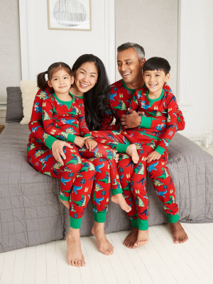 Women's Plus Size Holiday Dinosaur Print Matching Family Pajama Set - Wondershop™ Red