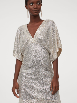 Wide-sleeved Sequined Dress