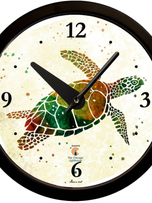 14.5" Artist Series Rich Green Sea Turtle Decorative Clock Black - The Chicago Lighthouse