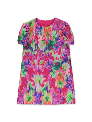 Msgm Kids Tie Dye Floral Printed Dress