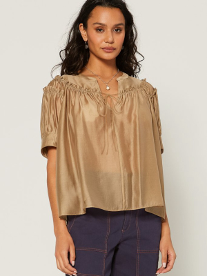 Pleated Cuff Yoke Blouse