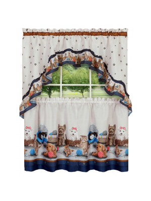 Goodgram Adorable Puppies & Kittens Kitchen Curtain Tier & Swag Set