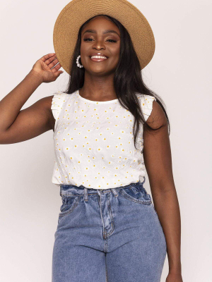 Textured Ruffle Top In White