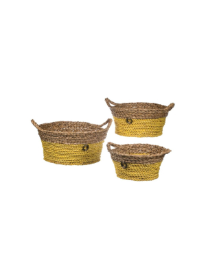 Sullivans Set Of 3 Baskets 9"h, 7.5"h & 6"h Yellow