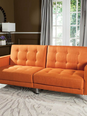 Solid Tufted Foldable Sofa Bed Orange/silver