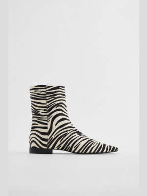 Low Heeled Animal Print Leather Ankle Boots