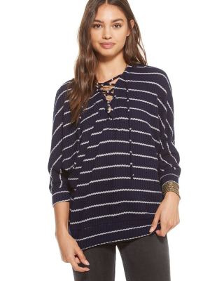 Thermal 3/4 Sleeve Lace Up Dolman Hoodie