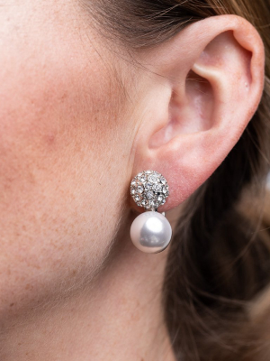 Pave And Pearl Clip Earrings