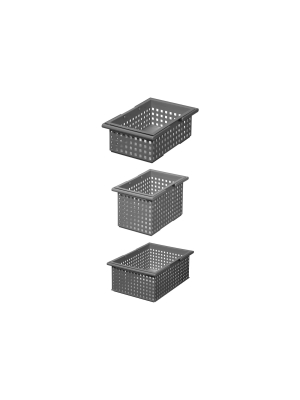 Like-it Universal Stacking Plastic Storage Organizer Basket Set, Gray