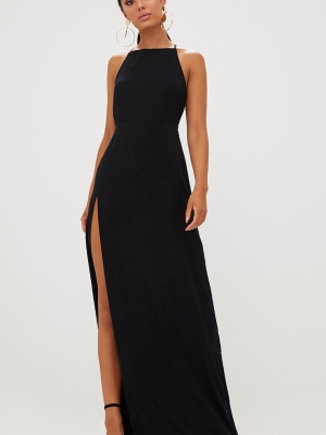 Black Strappy Back Detail Chiffon Maxi Dress