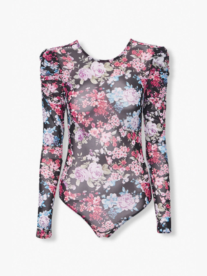 Floral Print Puff Sleeve Bodysuit