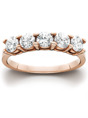 Pompeii3 1 Cttw 5-stone Round Cut Diamond Wedding Anniversary Ring 14k Rose Gold