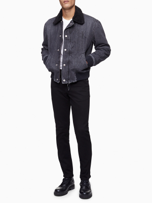 Black Stonewash Denim Sherpa Flight Jacket