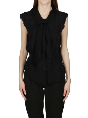 Moschino Scalloped Edge Tie Neck Blouse