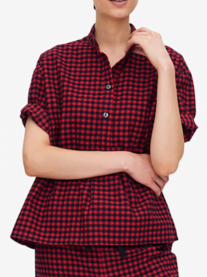 Short Sleeve Cropped Sleep Shirt Red Buffalo Check