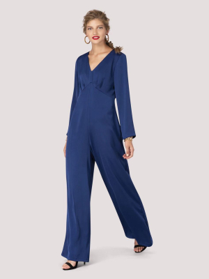 Blue V-neck Empire Waist Jumpsuit