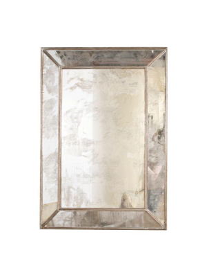 Dion Rectangular Antique Mirror W/ Silver Leafed Wood Edges