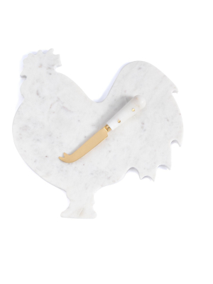 Rooster Platter And Cheese Knife Set - White - Shiraleah