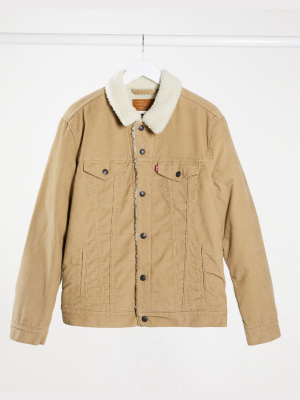 Levi's Type 3 Sherpa Lined Cord Trucker Jacket In True Chino Beige