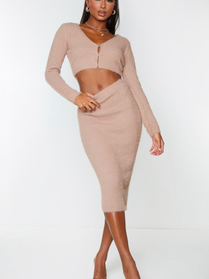 Mocha Eyelash Knit Midi Skirt