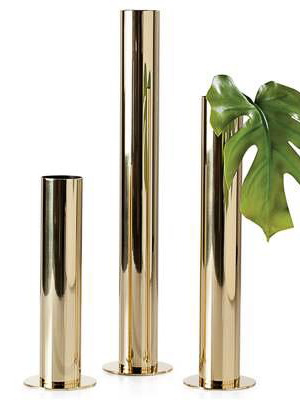 Stainless Steel Pipe Vase Set Of Three In Gold