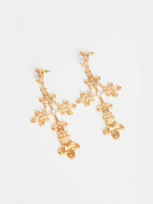 Gold Cross Diamante Statement Earrings