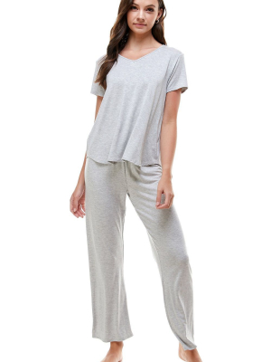 Women's Loungewear Set Solid Pajama Short Sleeve And Pants Set